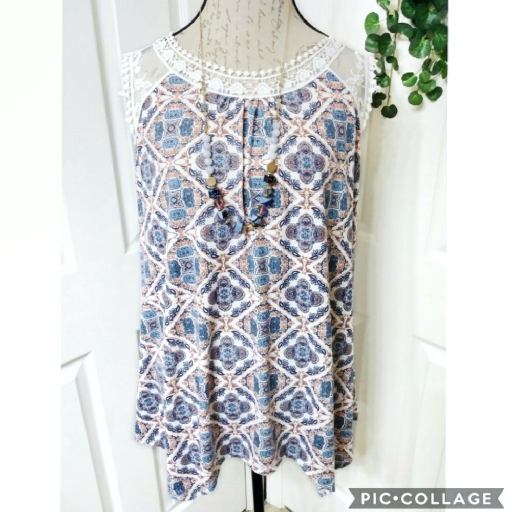 PerSeption Lace Trimmed Sleeveless Top Size XL